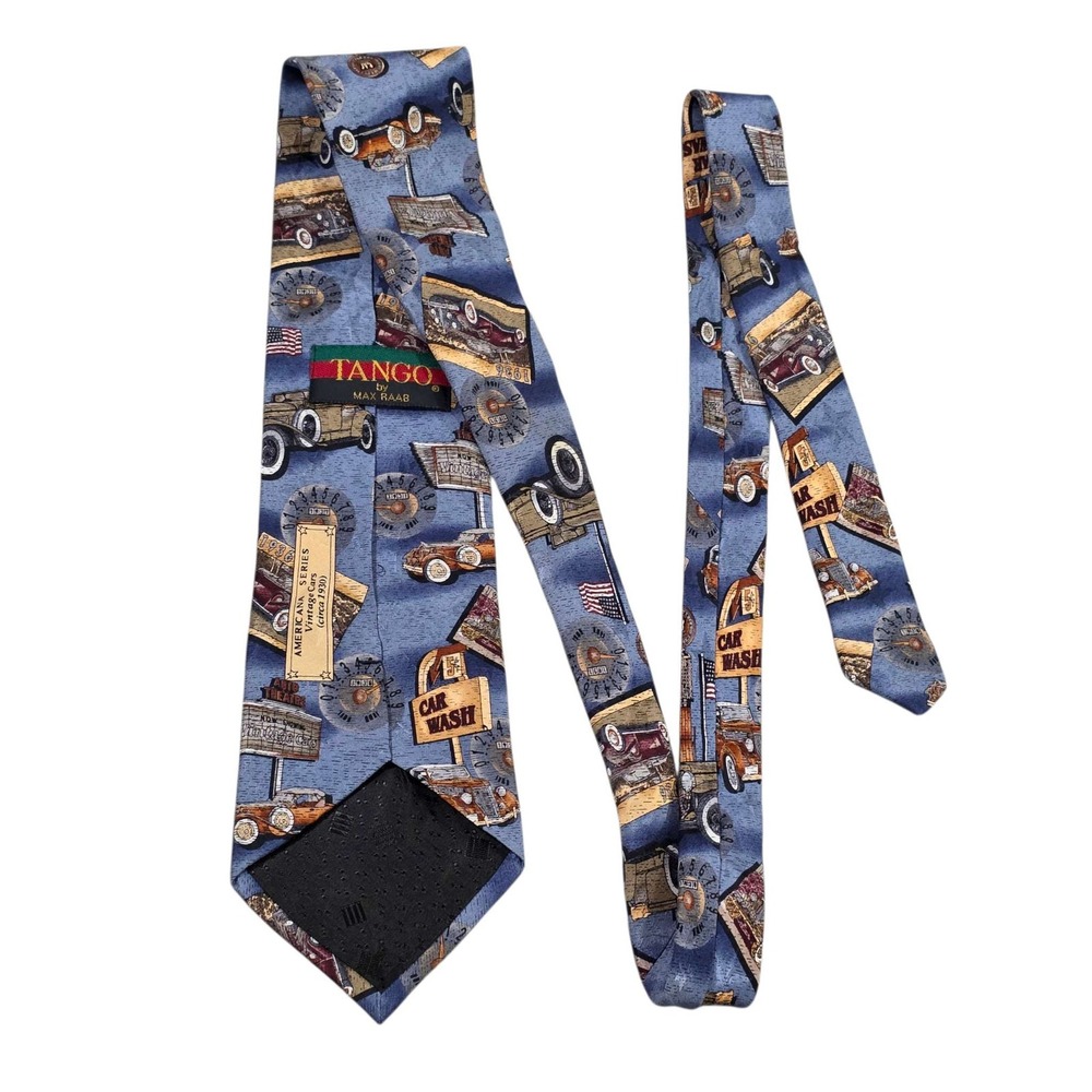 Tango by Max Raab Americana Series Vintage Cars Circa 1930 Blue‎ Necktie